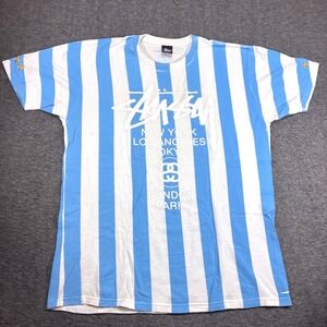 Stussy Shirt Men Large Blue White Stripe World Tour Graphic Tee Argentina
